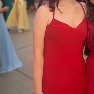 Red Spaghetti Strap Fitted Formal Dress
